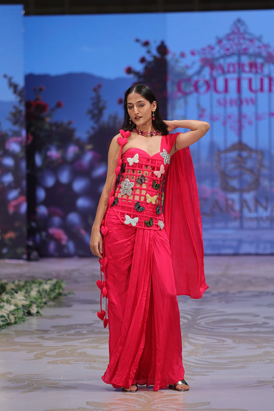Fuchsia Butterfly Couture Saree