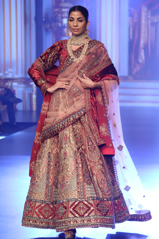 Maroon Bridal Dress with Luxurious Embellishments