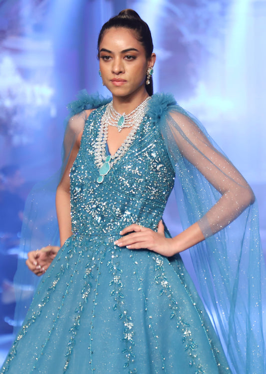 Ocean Blue Bridal Dress with Elegant Detailing