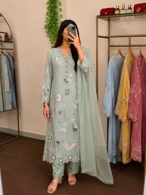 Floral Embroidered 3-Piece Suit Set