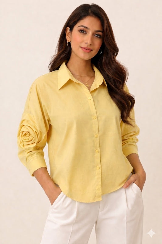 Rose Sleeve Oversized Cotton Shirt