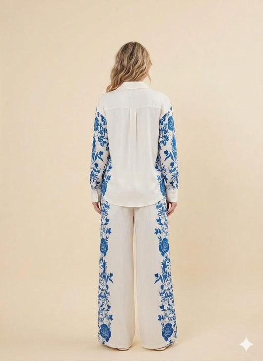 Ivory & Blue Floral Print Co-Ord Set