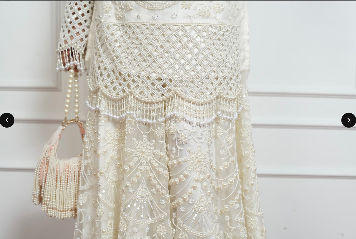 “Pearl Garden” – Ivory Embroidered Farshi Set