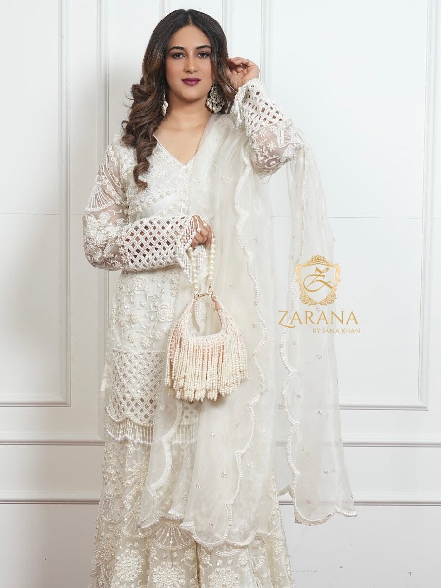 “Pearl Garden” – Ivory Embroidered Farshi Set