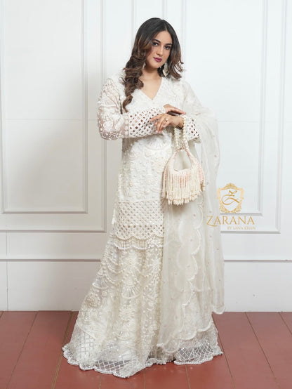 “Pearl Garden” – Ivory Embroidered Farshi Set