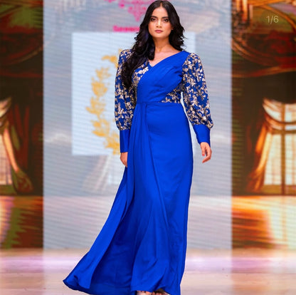 Royal Blue side drape evening gown