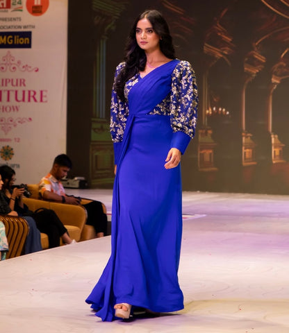 Royal Blue side drape evening gown