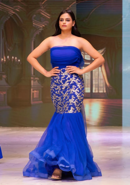 Royal Blue Gown with Elegant Detailing