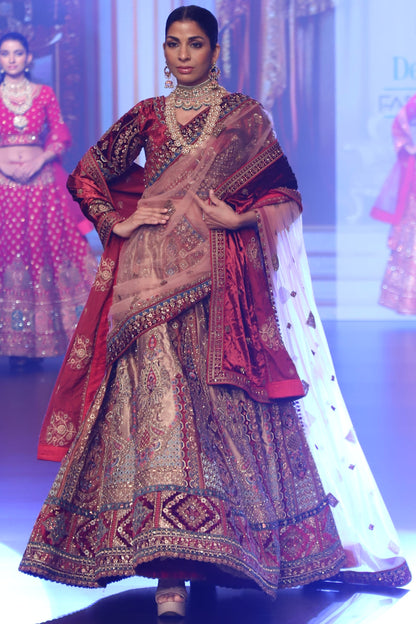 Maroon Bridal Dress with Luxurious Embellishments