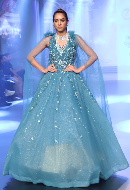 Ocean Blue Bridal Dress with Elegant Detailing