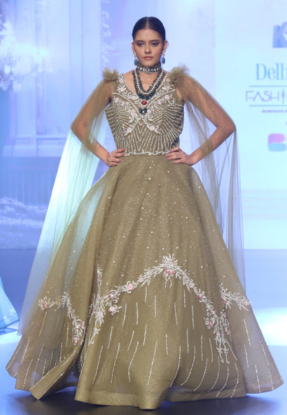 Rose Gold Anarkali Gown with Sequin Work