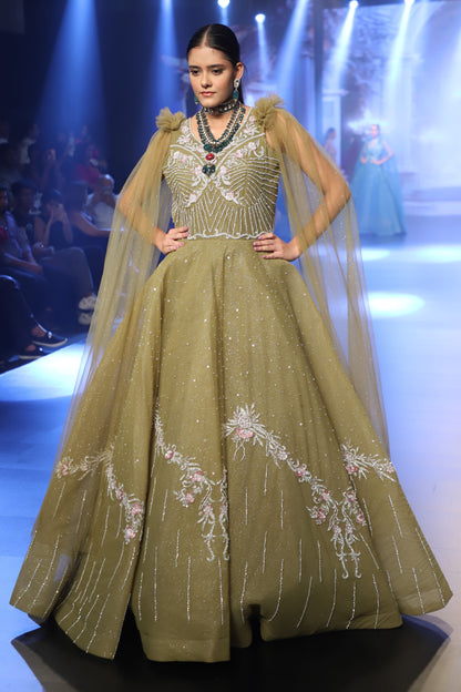 Rose Gold Anarkali Gown with Sequin Work