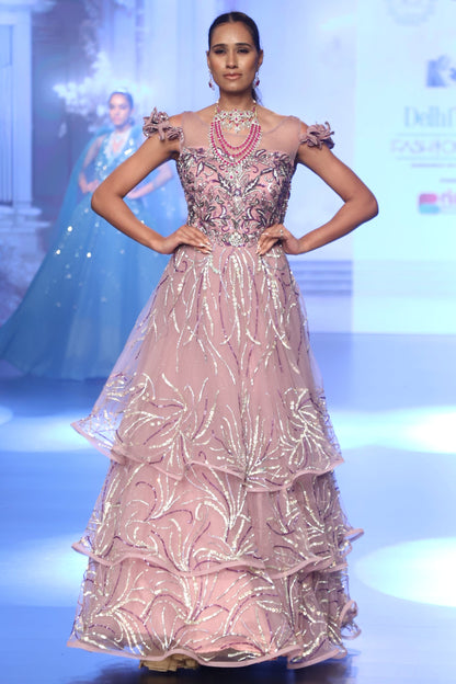 Pink Bridal Gown with Delicate Embellishments