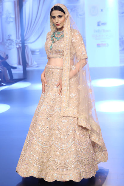 Pastel peach Bridal lehenga with Delicate Work