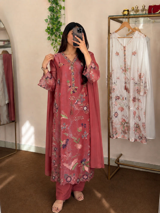 Floral Embroidered 3-Piece Suit Set