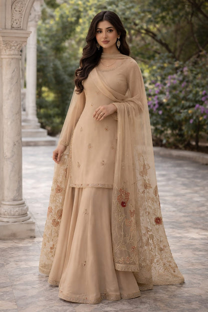 Noor-E-Beige Embroidered Sharara Set