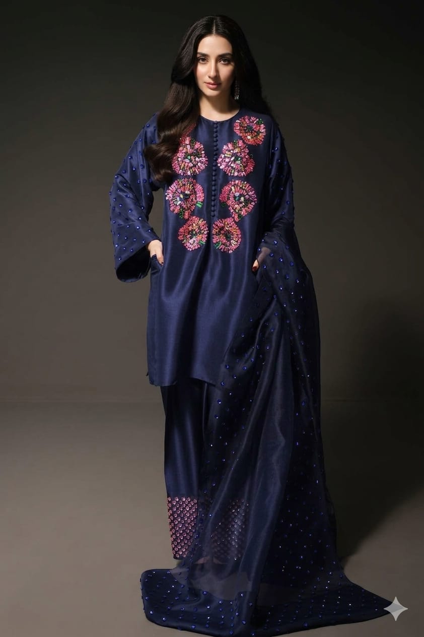 Navy Petal Grace Kurta Set
