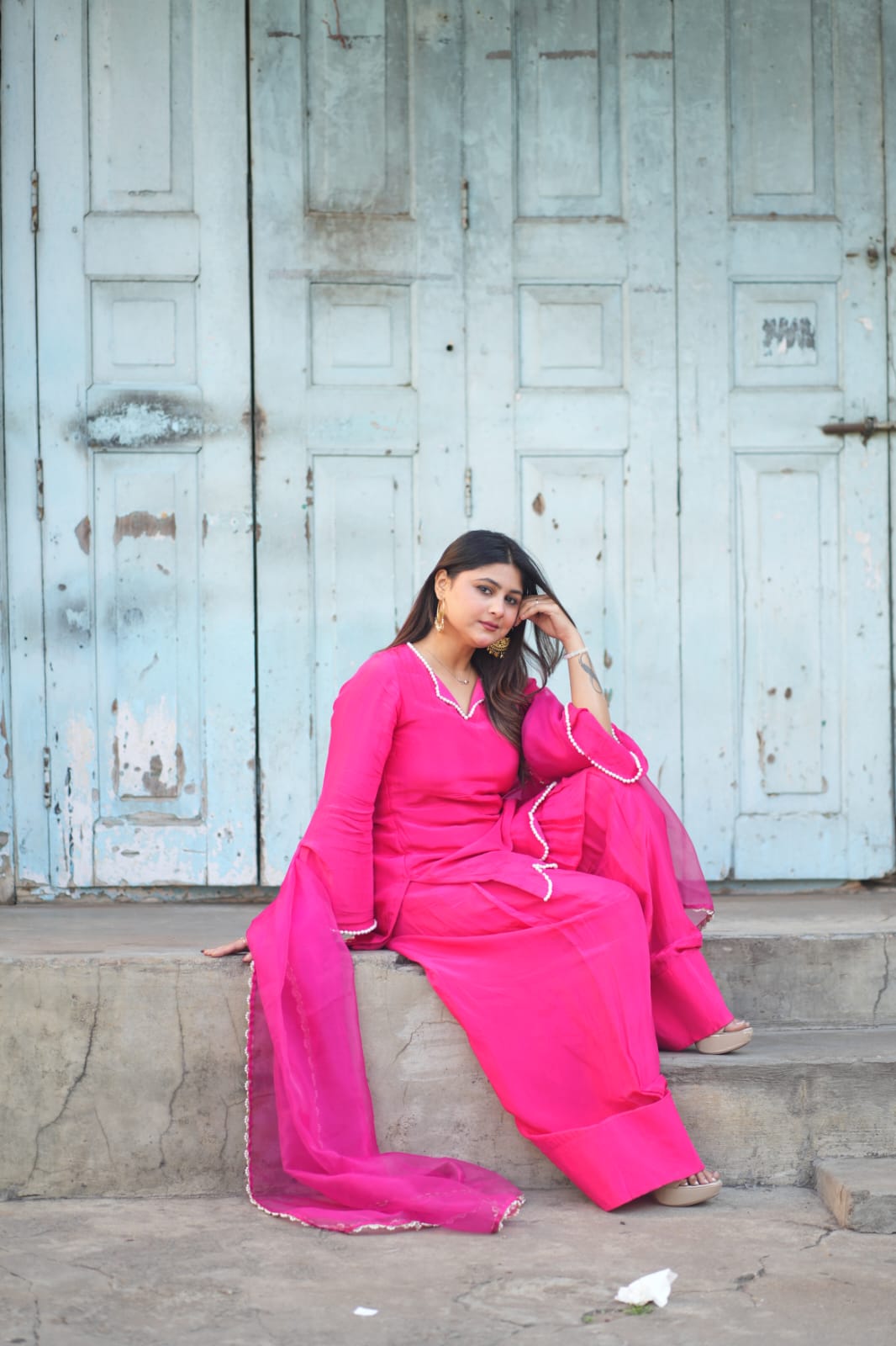 Rosy Elegance Ensemble Farshi Salwar