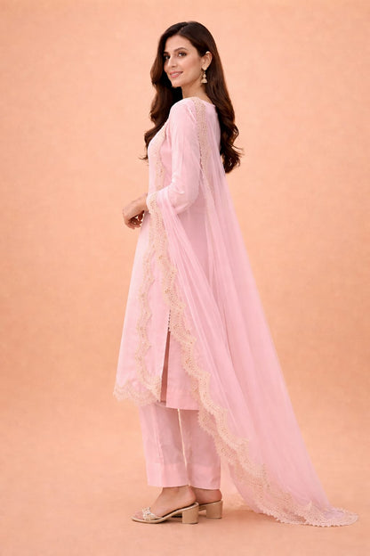 Blush Pink Embroidered Kurta Set with Dupatta