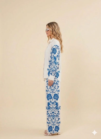 Ivory & Blue Floral Print Co-Ord Set