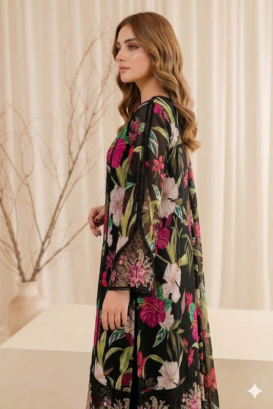 Midnight Bloom Printed 3 Piece Suit Set