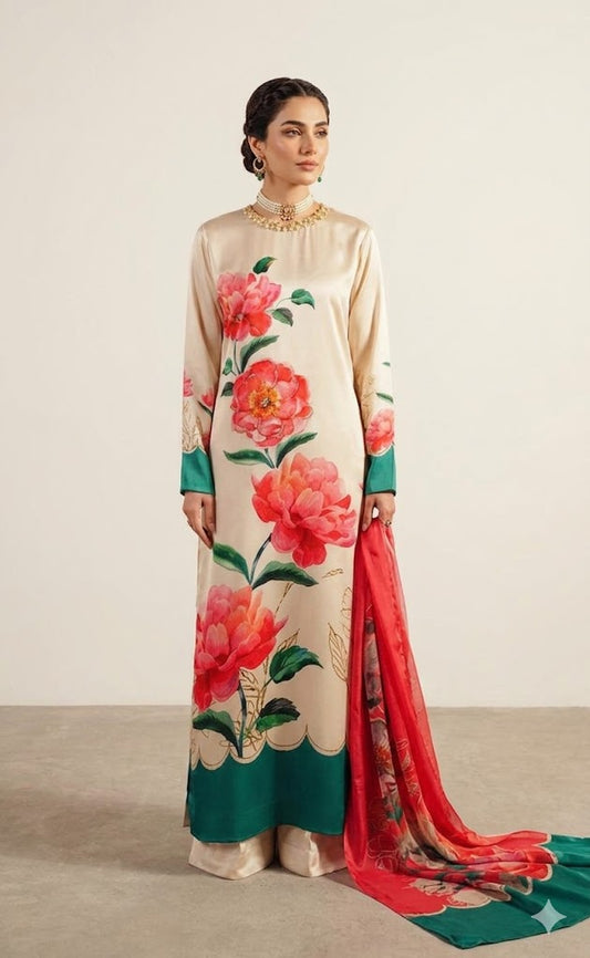Ivory Bloom Printed Lawn Suit Set