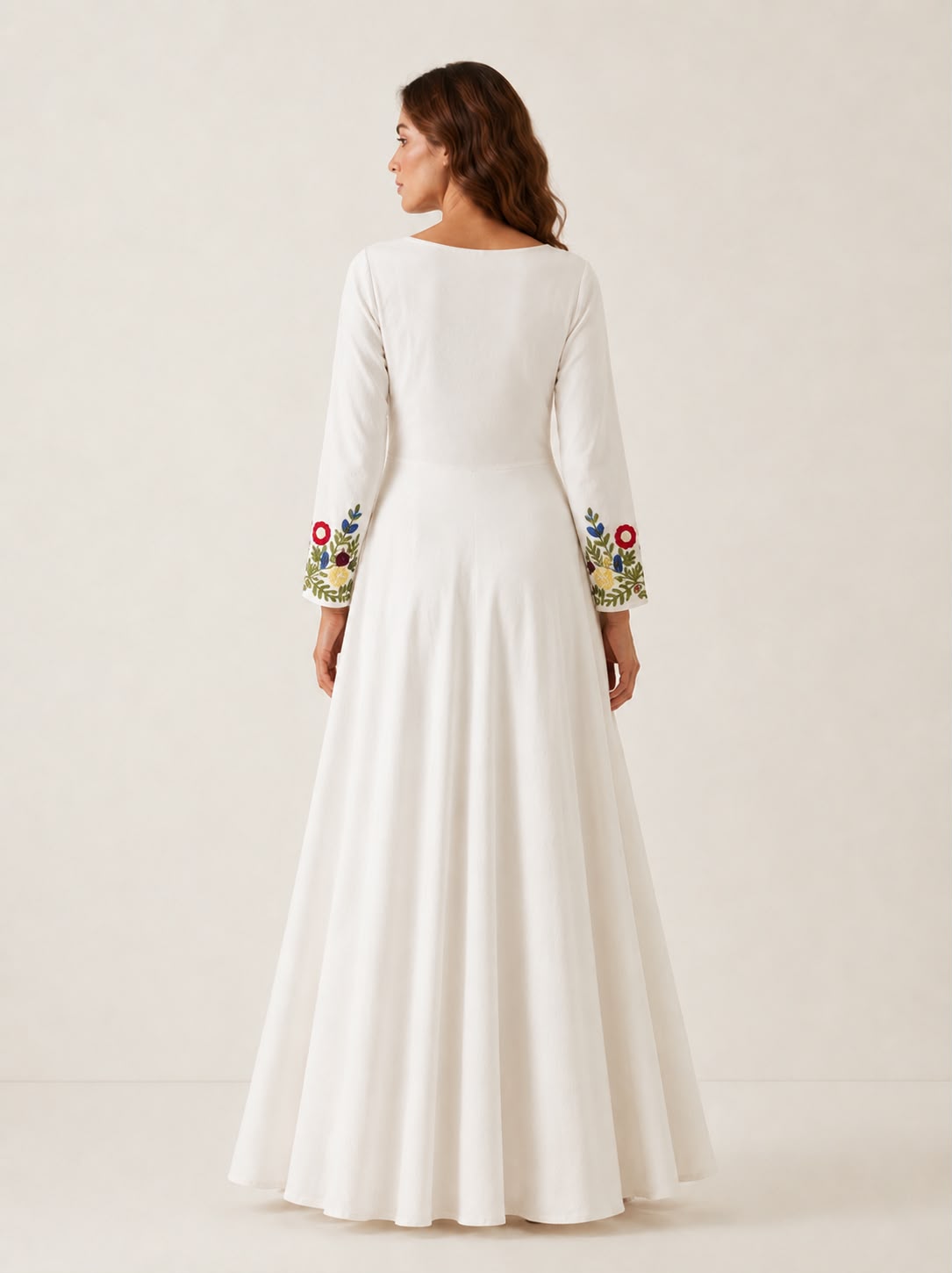 Ivory Bloom Embroidered Cotton Maxi Dress