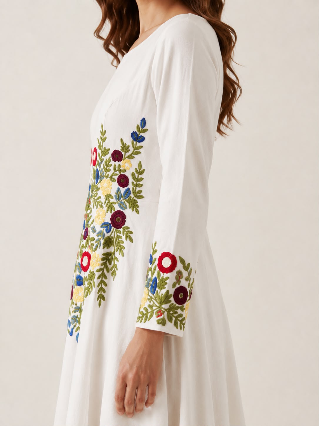Ivory Bloom Embroidered Cotton Maxi Dress