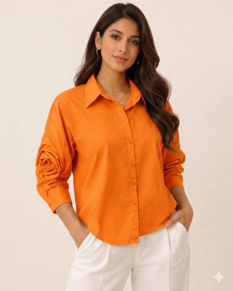 Rose Sleeve Oversized Cotton Shirt