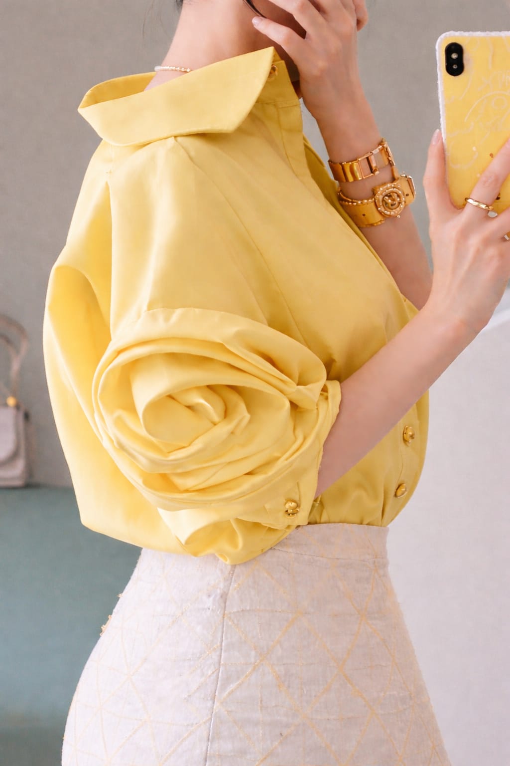 Rose Sleeve Oversized Cotton Shirt