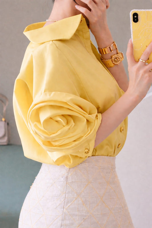 Rose Sleeve Oversized Cotton Shirt