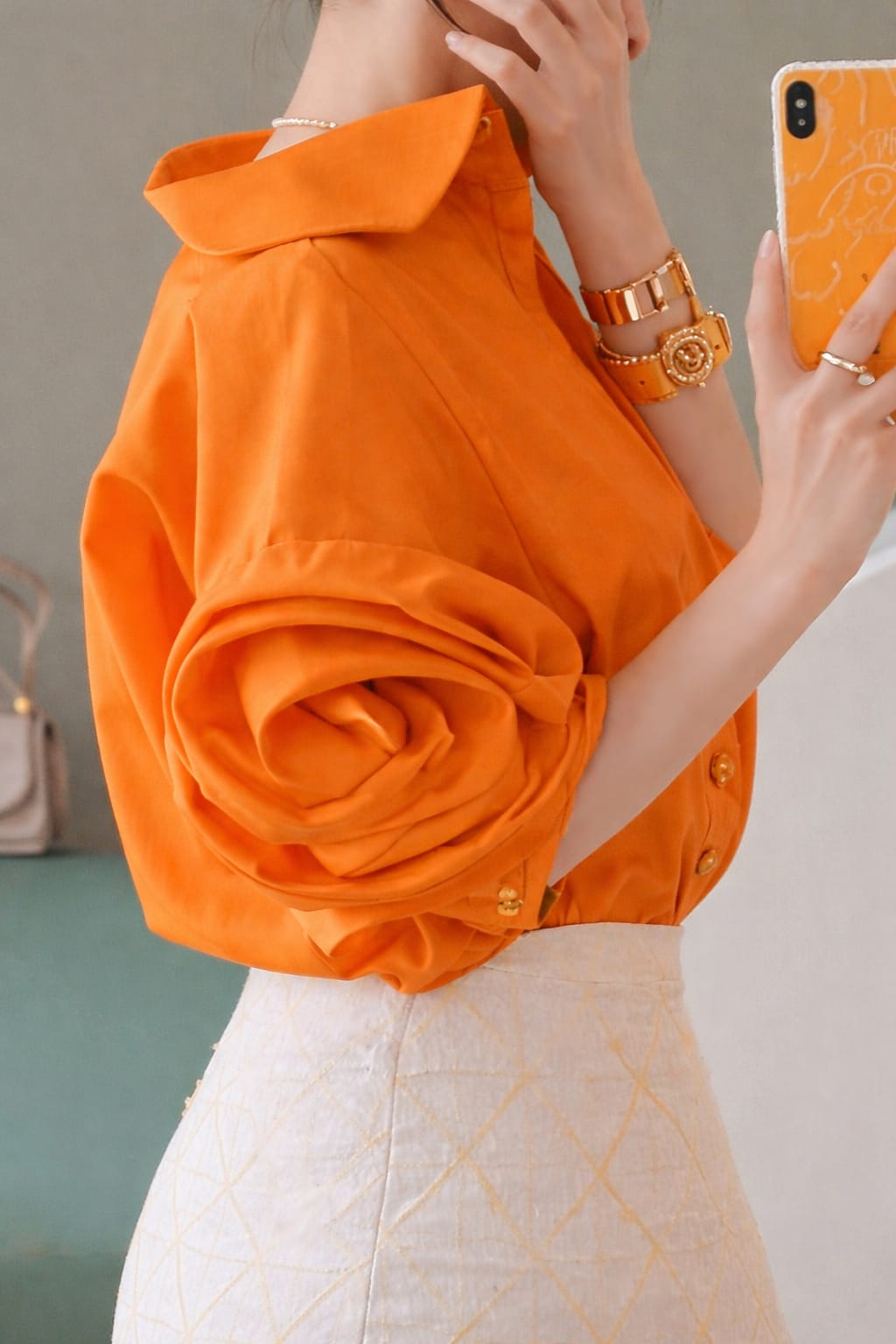 Rose Sleeve Oversized Cotton Shirt