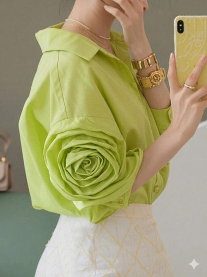 Rose Sleeve Oversized Cotton Shirt