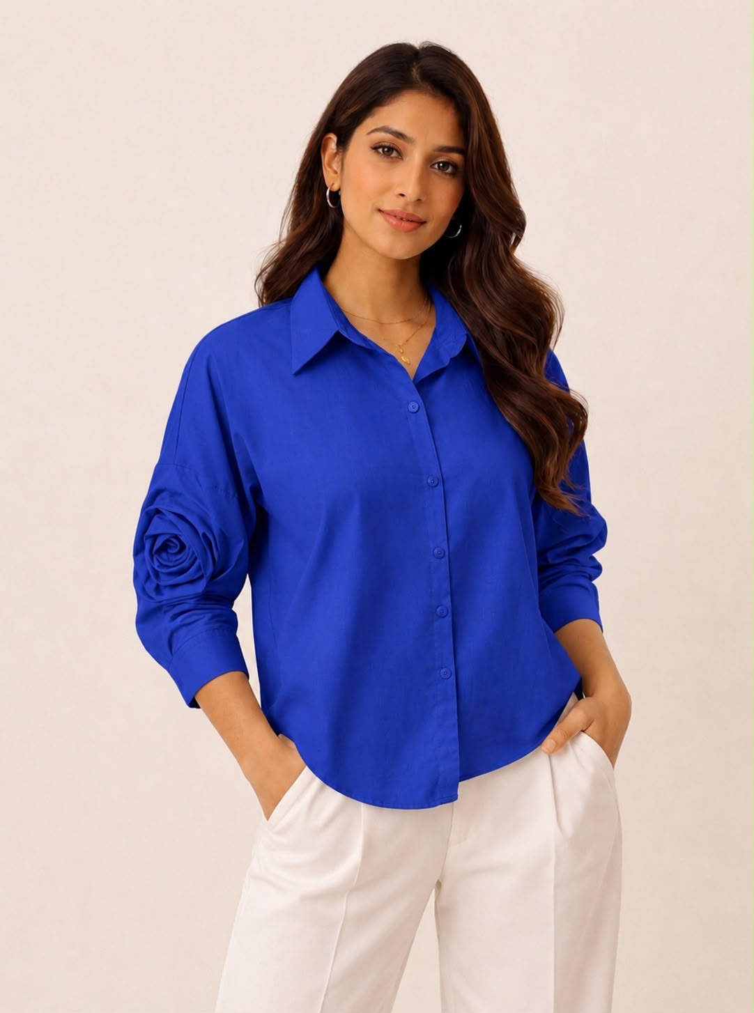 Rose Sleeve Oversized Cotton Shirt