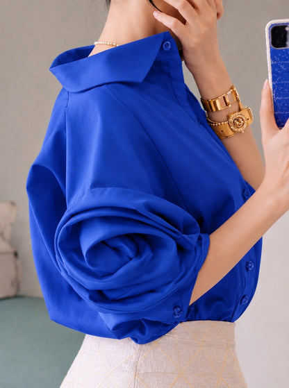Rose Sleeve Oversized Cotton Shirt