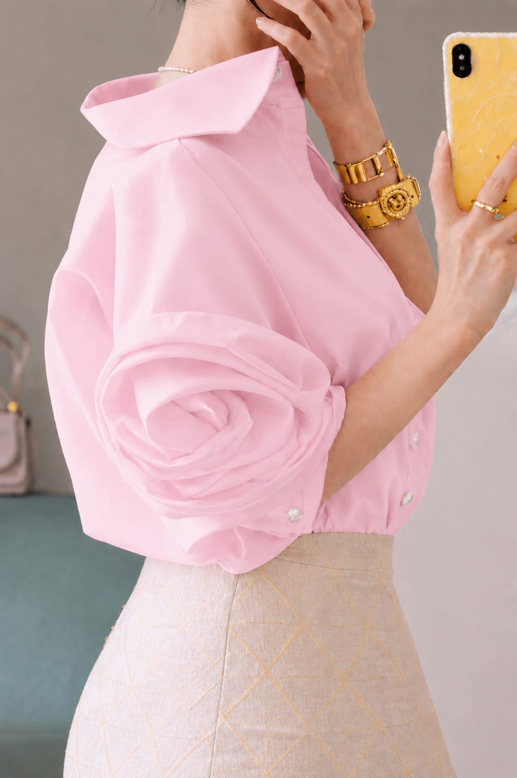 Rose Sleeve Oversized Cotton Shirt