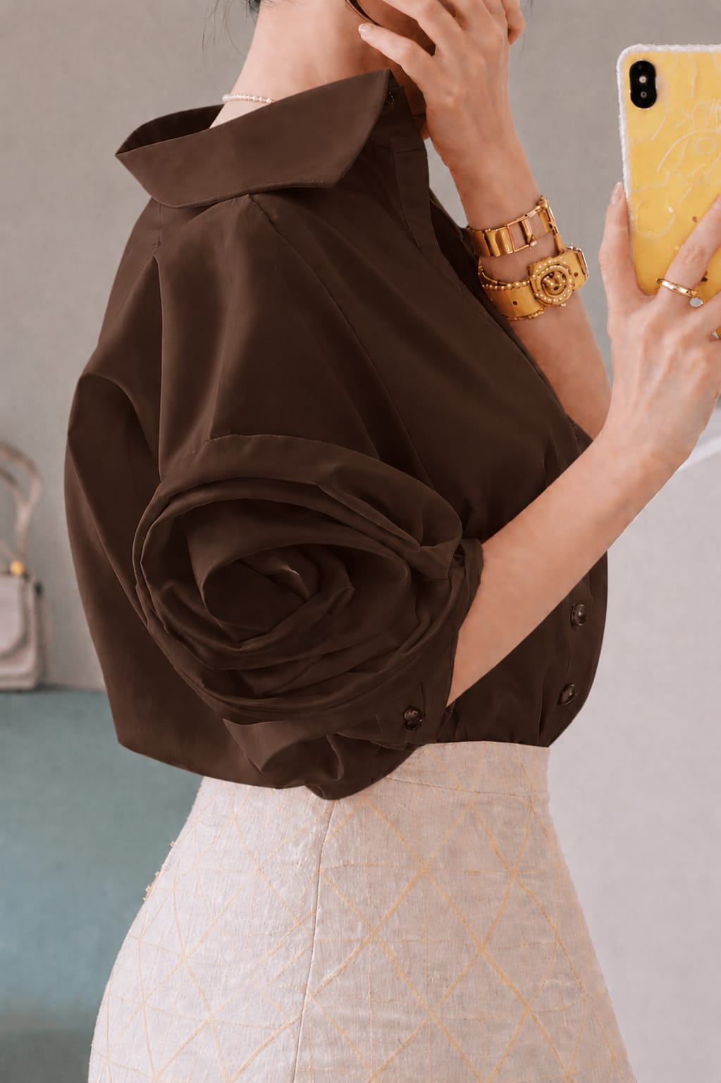 Rose Sleeve Oversized Cotton Shirt