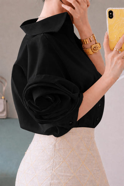 Rose Sleeve Oversized Cotton Shirt