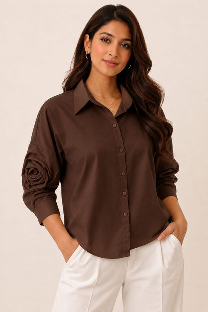 Rose Sleeve Oversized Cotton Shirt