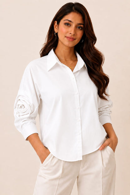 Rose Sleeve Oversized Cotton Shirt
