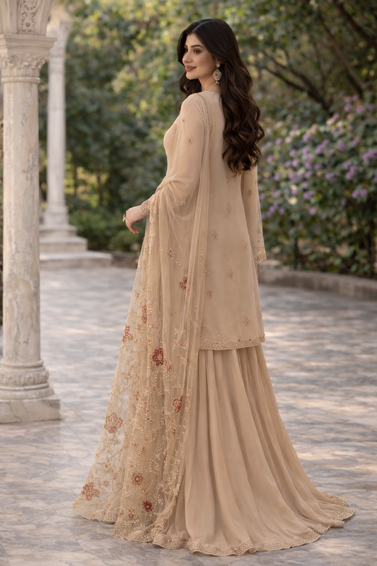 Noor-E-Beige Embroidered Sharara Set